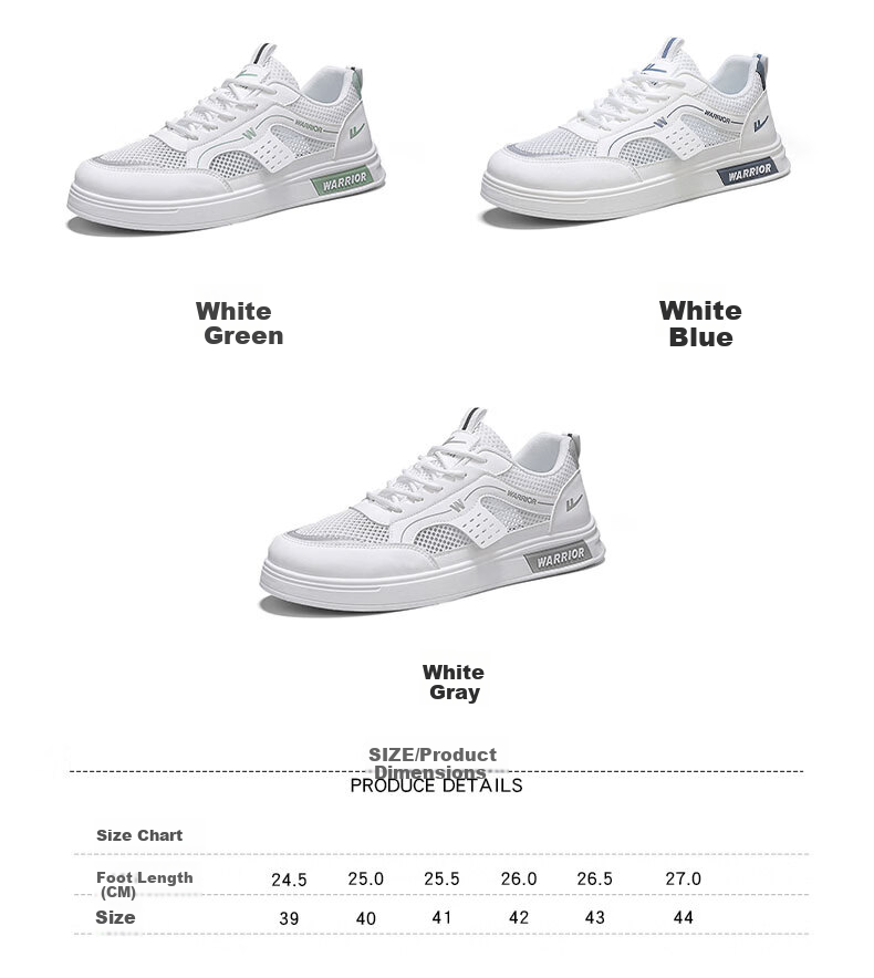 Warrior Official Men's Summer Breathable Mesh Sneakers Lightweight Hollow Thin Sports Shoes 586 White Blue Size 44 6