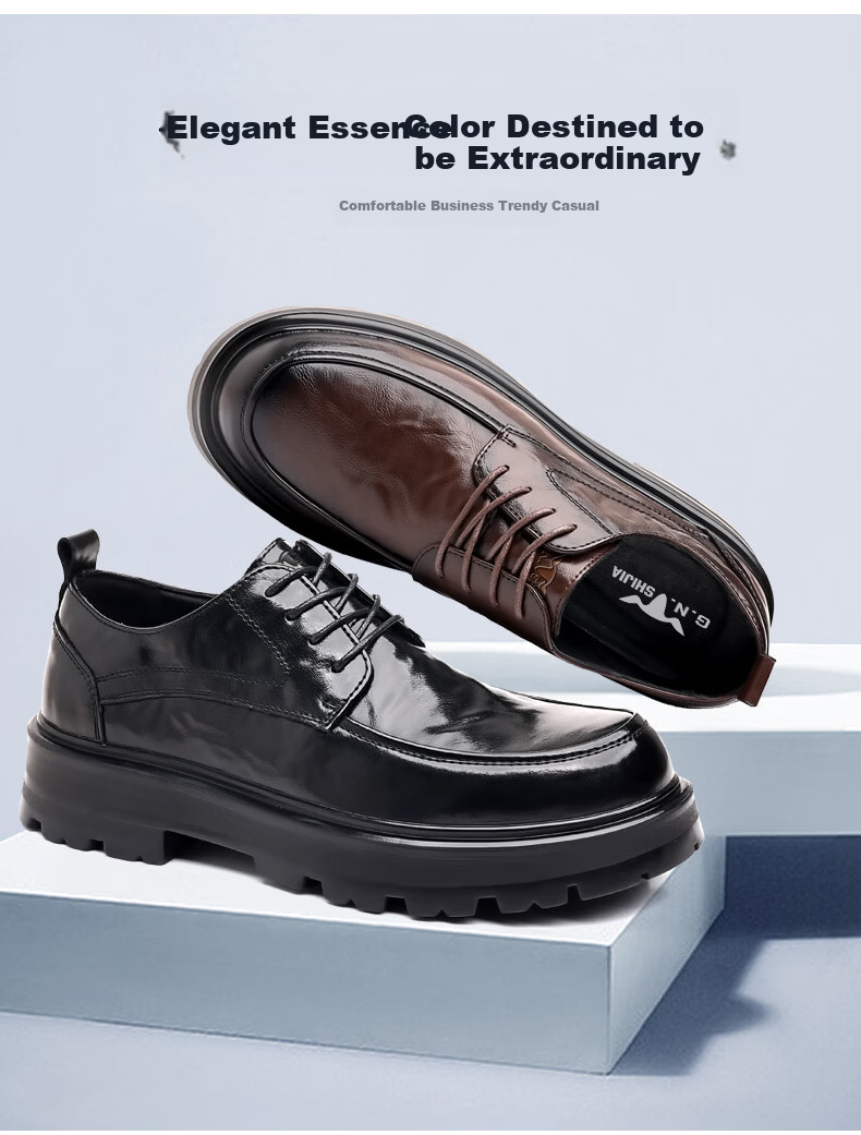 Bull Family [Zhang Ruoyun Edition] Men's Spring Autumn New Casual Versatile Business Formal Leather Shoes Thick Sole Derby Shoes 1