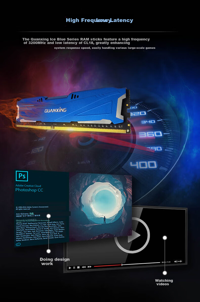 Quanxing DDR4 3200MHz Desktop RAM 8GB Heat Sink Single Module Overclocking Support High-Speed Stable Compatible Gaming Office Memory Upgrade H3200 5