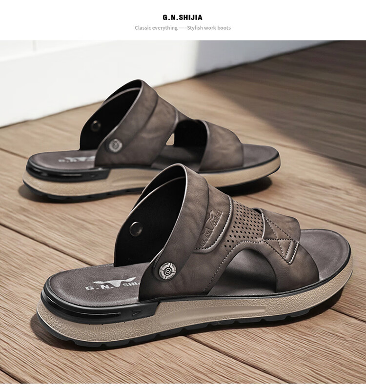 G.N.Shi Jia Men's Shoes, Summer New Style, Soft Sole, Breathable Casual Sandals, Outdoor Dual-Use Beach Shoes, Versatile Commuter Slippers for Me 16