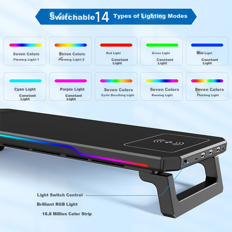 Huiersi Monitor Riser Laptop Stand Adjustable Screen Elevation Foldable Storage USB 3.0 Hub with RGB Ambient Lighting C30 [Black] 4