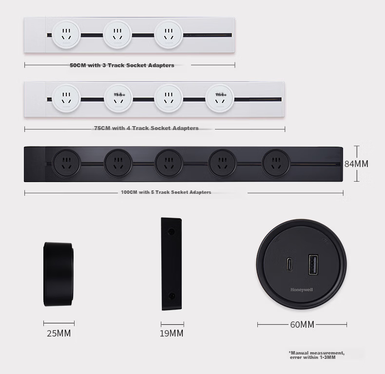 Honeywell A8pro Track Socket Five-Hole Adapter Sliding Track Power Strip Movable Socket with LED Light Ring 8