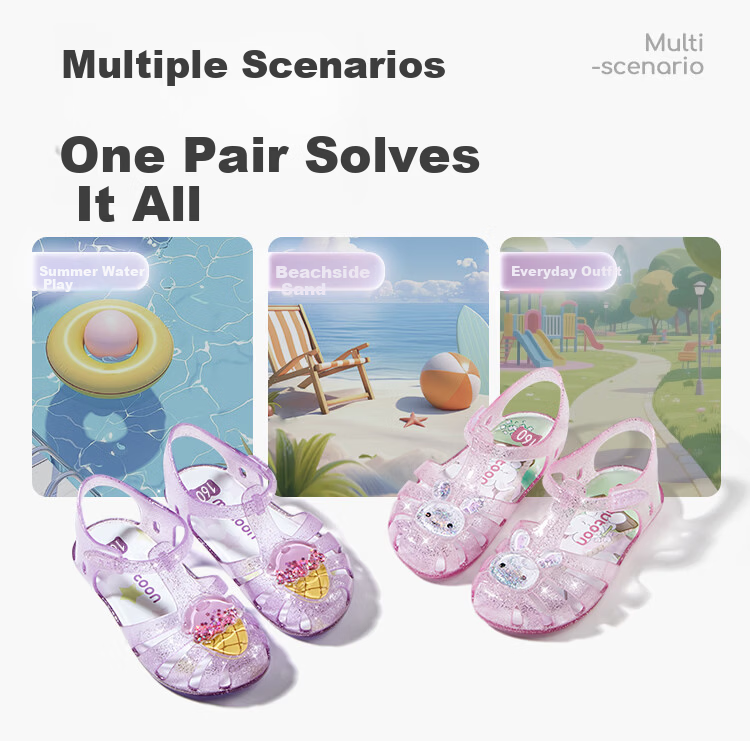 Mutong Girls' Summer Jelly Sandals Soft Sole Anti-Collision Toddler Closed-Toe Beach Shoes Cute Bunny Pink Size 160 5