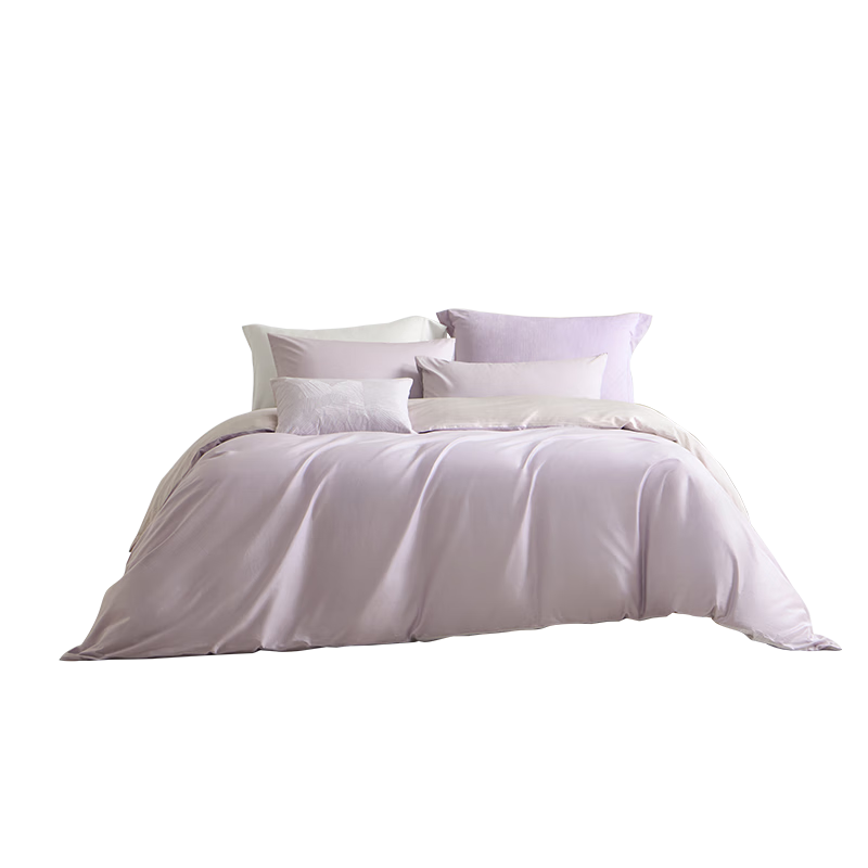 LUOLAI Home Textiles 60-Count Pure Cotton Four-Piece Bedding Set, Combed Cotton Duvet Cover And Bedsheet, 100% Cotton Bedding, Solid Color And Striped Gift Box Set, Light Purple, 220*250