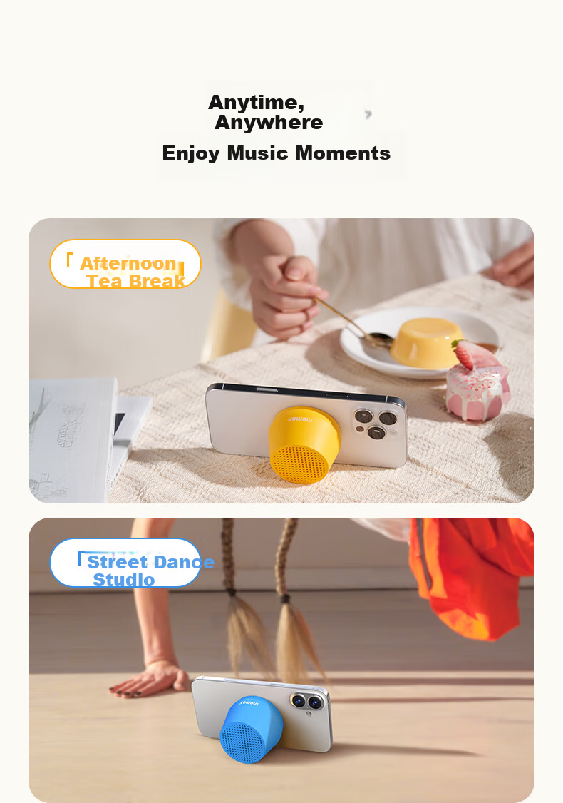 MOMAX Magnetic Wireless Speaker, Pocket-Sized Loudspeaker for Outdoor And Indoor Use, Dormitory And Bathroom Mini Speaker, Phone Stand, Waterproof Portable Horn Speaker, Gift for Boyfriend Or Girlfriend 7