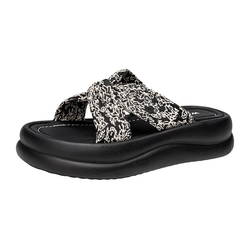 Warrior Thick Sole Women's Summer Slippers Soft Sole Chic Beach Sandals Black Beige Size 39