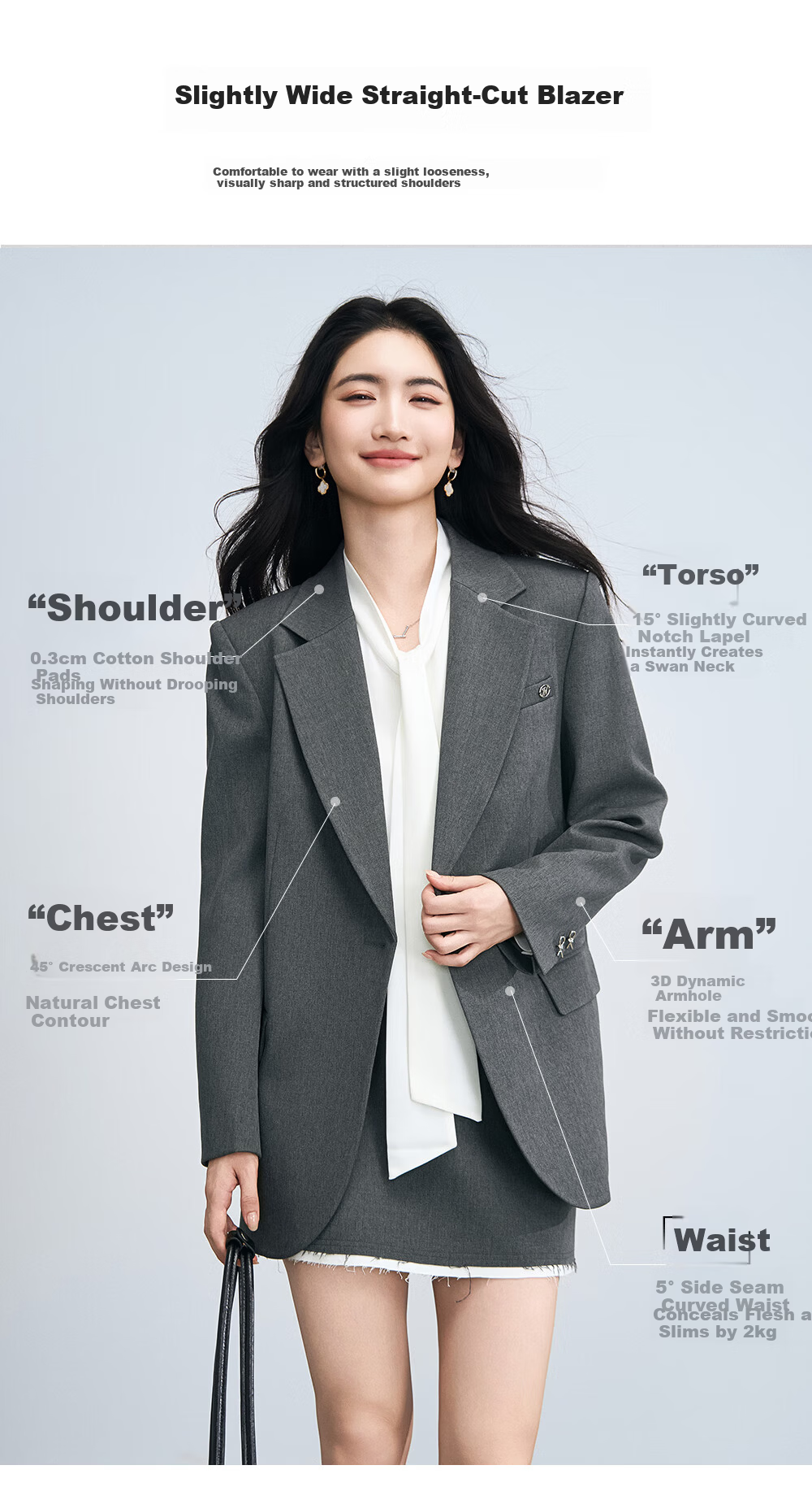 Miss Bird Gray Suit Set Women's Autumn Business Formal Bank Professional Straight-Leg Blazer for College Commuting 3