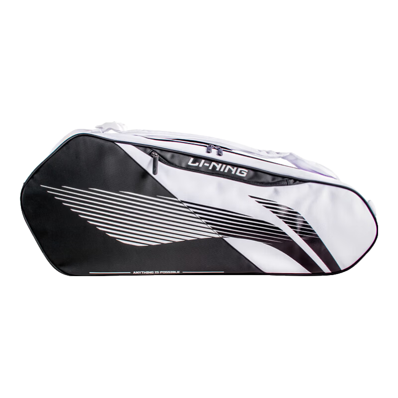 LI-NING Badminton Racket Bag 6-Pack Large Capacity Wet and Dry Separation Multifunctional Handbag White/Black ABLV019-1