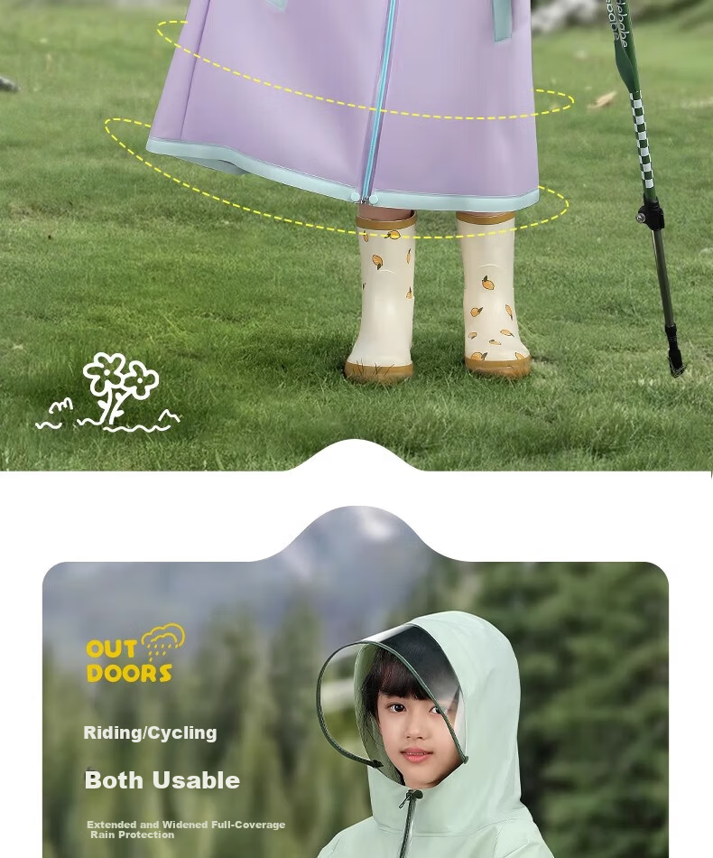 Beimei Kids Raincoat Unisex Full-Length Heavy Rainproof School Rain Poncho with Extra Large Backpack Cover for Elementary and Middle School Students 10