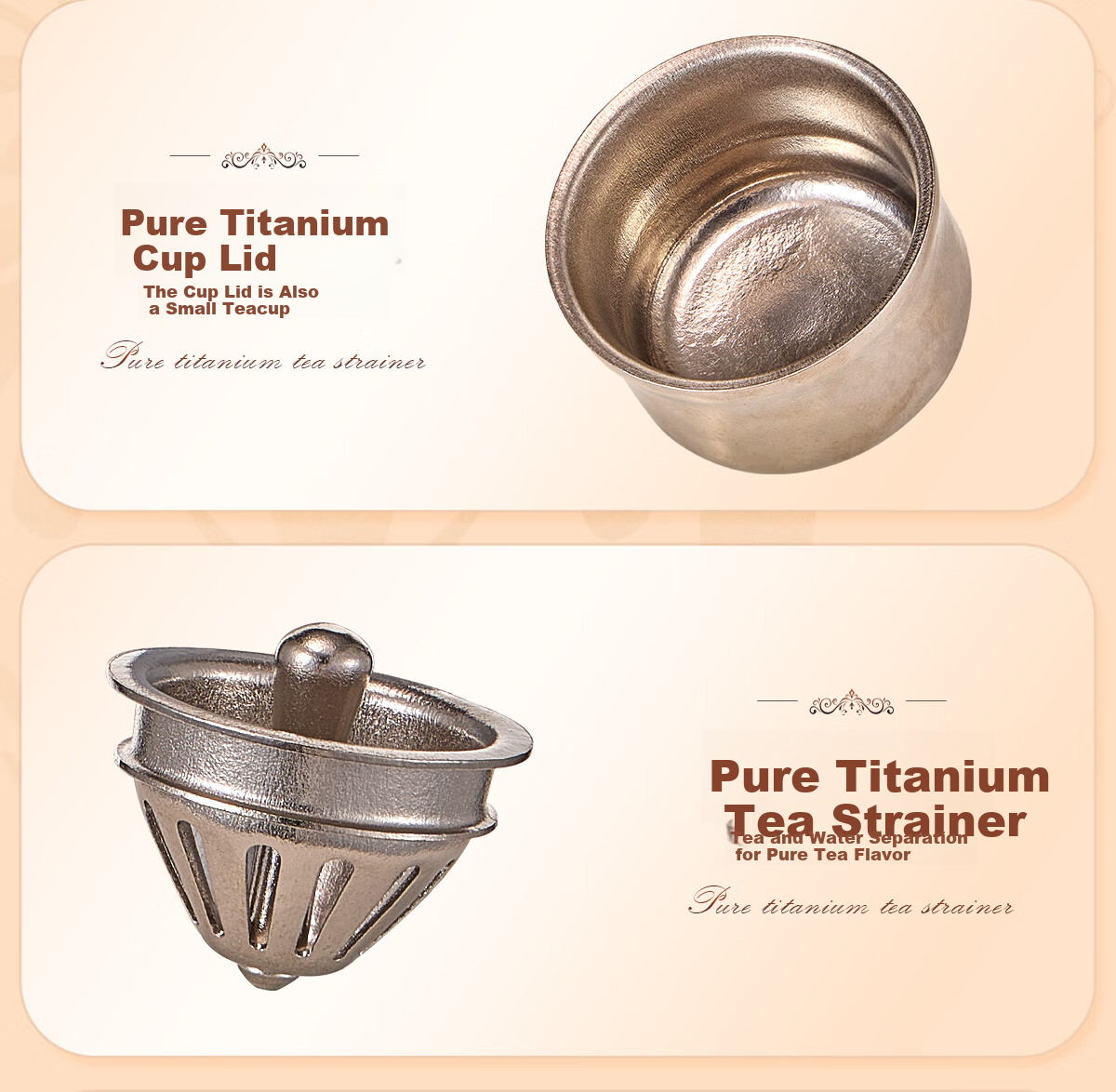 BVGMAV Pure Titanium Insulated Large Capacity Tea Steeping Cup Magnetic Double Lid Titanium Tea Cup Outdoor Antibacterial Titanium Water Bottle 820ml 27