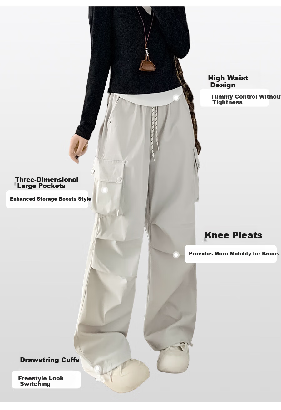 Borui American Workwear Pants 2026 New Autumn Women's Casual Loose Wide-Leg Outdoor Hiking Cargo Pants 7