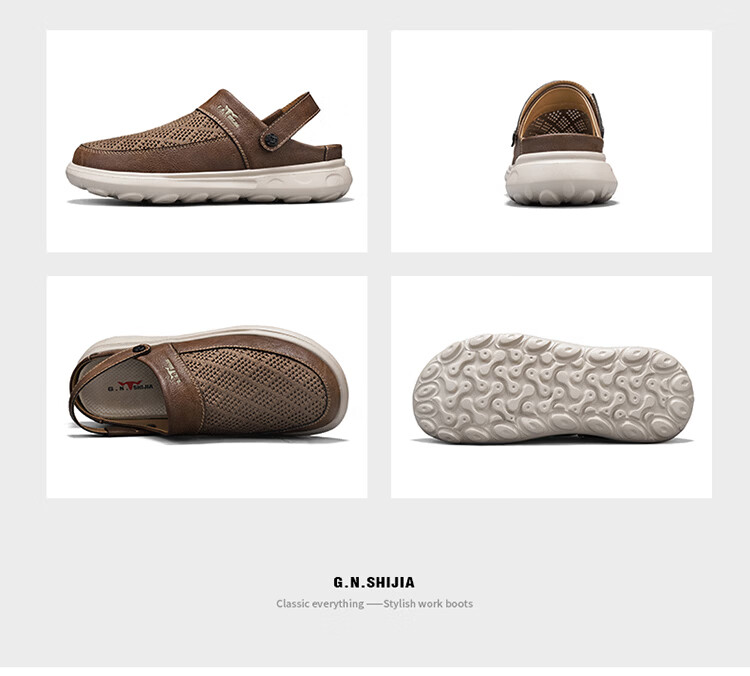 Bull Family Men's Summer New Breathable Hollow Toe Sandals Versatile Slippers Men's Mesh Beach Shoes Two-Way Clog Shoes 27