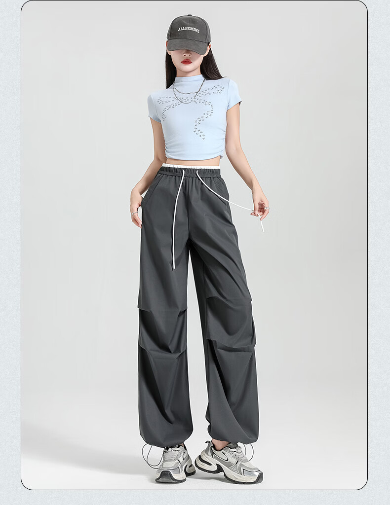 Borui Women's Summer Lightweight Ice-Feel American Work Pants Cool Paratrooper Outdoor Workwear Casual Straight-Leg Wide-Leg Pants 16