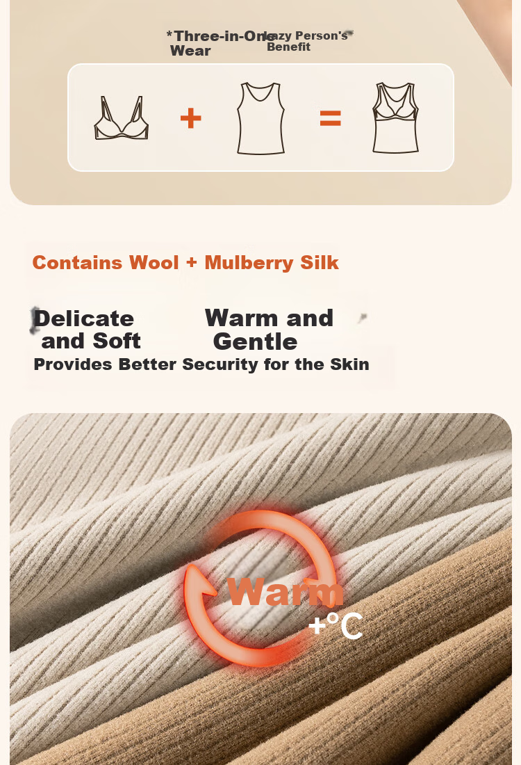 Urban Beauty Women's Thermal Vest with Chest Pad Thin Inner Wear Base Layer Wool Silk Thermal Underwear Autumn Shirt 4
