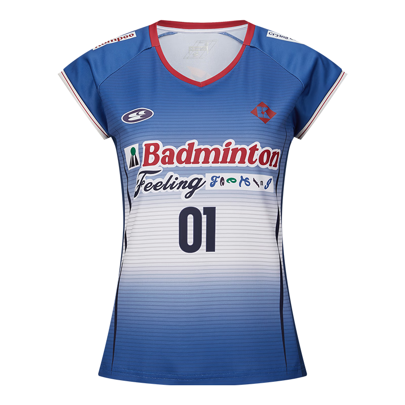 KUMPOO (KUMPOU) Badminton Shirt for Women, Short-Sleeved Quick-Dry Sports Jersey, Collaboration with Crying Center, Competition Uniform ACT261608-Blue 2XL
