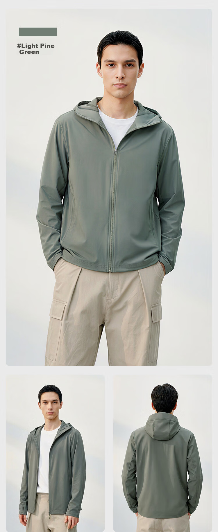 JD Jingzao Bestselling 10k+ Small Cooling Fan Men's Sunscreen Ice Silk Cool Outdoor Sun Protection Jacket Spring Summer Thin Coat Light Pine Green L 17