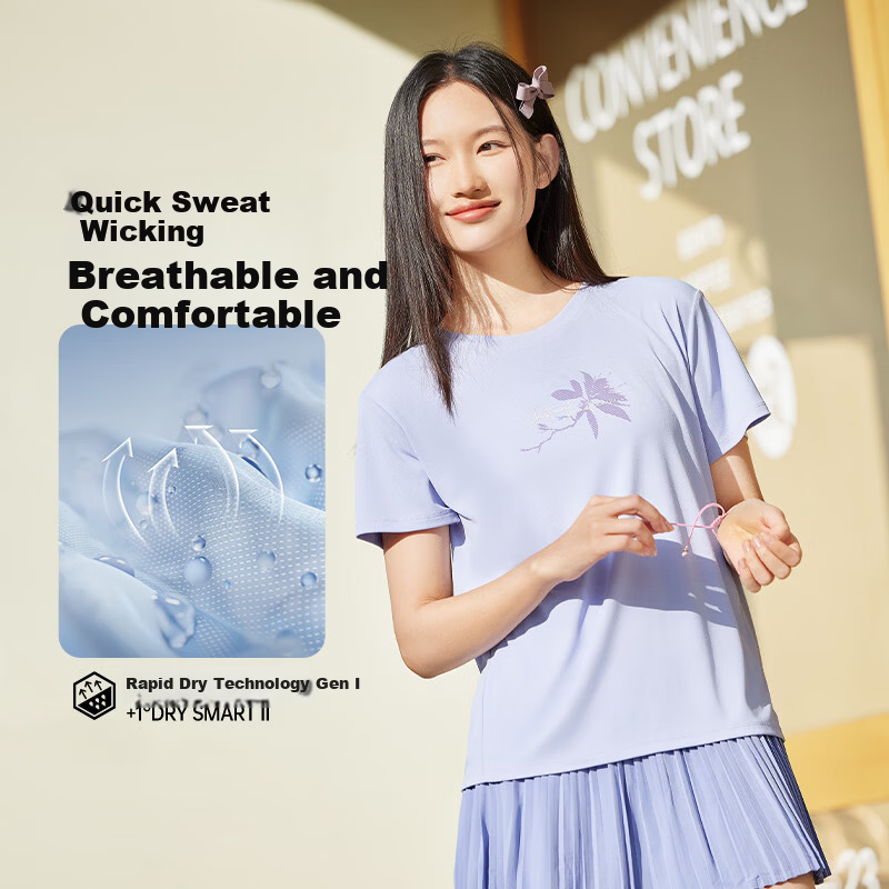 361° Women's Short Sleeve Spring Summer New Sports T-Shirt Quick-Dry Loose Casual Running Top 662624113-5