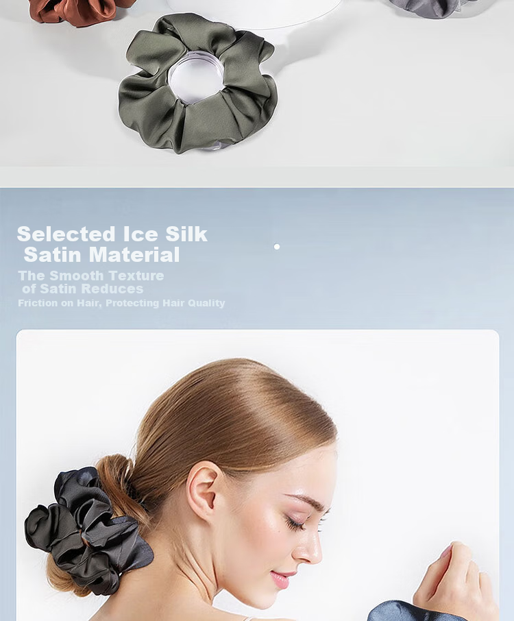 M2KA Pillow Large Intestine Hair Tie Women New Oversized Sleep Satin Hair Rope Hair Care Damage-Free Black Small Size 2