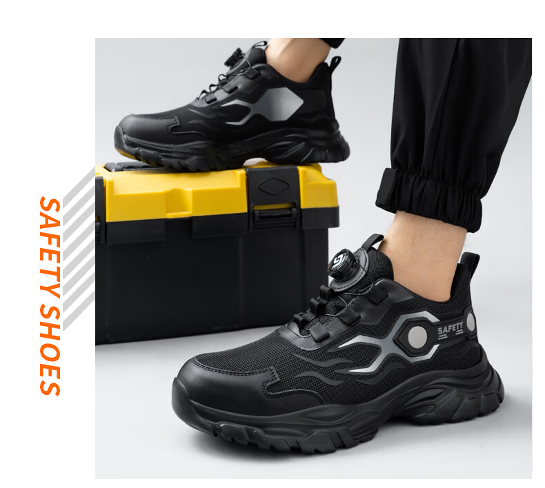 Jingtu Safety Shoes for Men, Summer Breathable Steel Toe Anti-Puncture Ultra-Light Work Boots F115BK Size 44 15