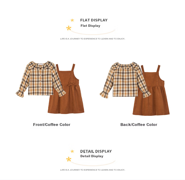 Fulomi Girls Baby Set Spring Autumn Plaid Shirt Vest Dress College Style Two-Piece Coffee Color 110 6