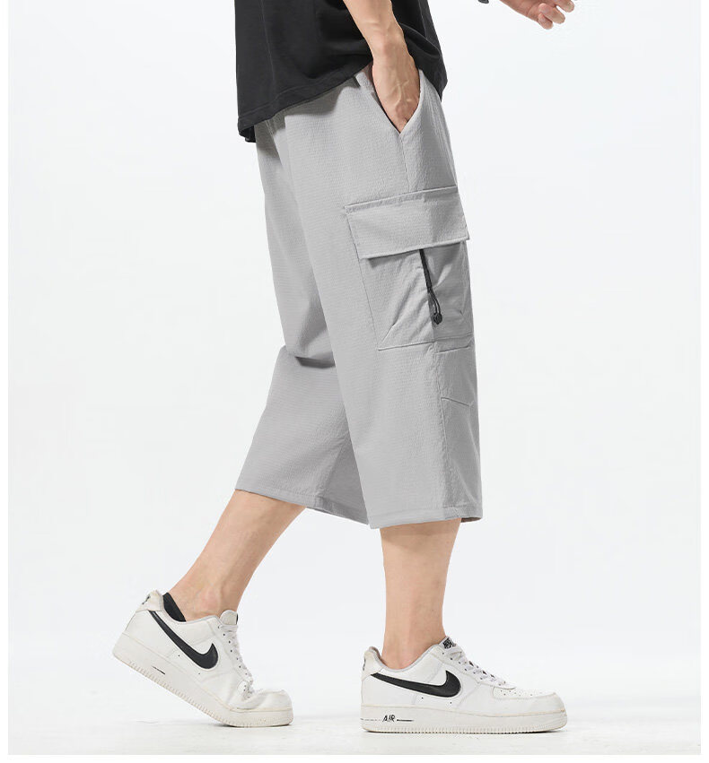 Fingercroxx IT American Workwear Casual Pants Men's Summer Lightweight Breathable Loose Fit Cropped Pants Black M 13