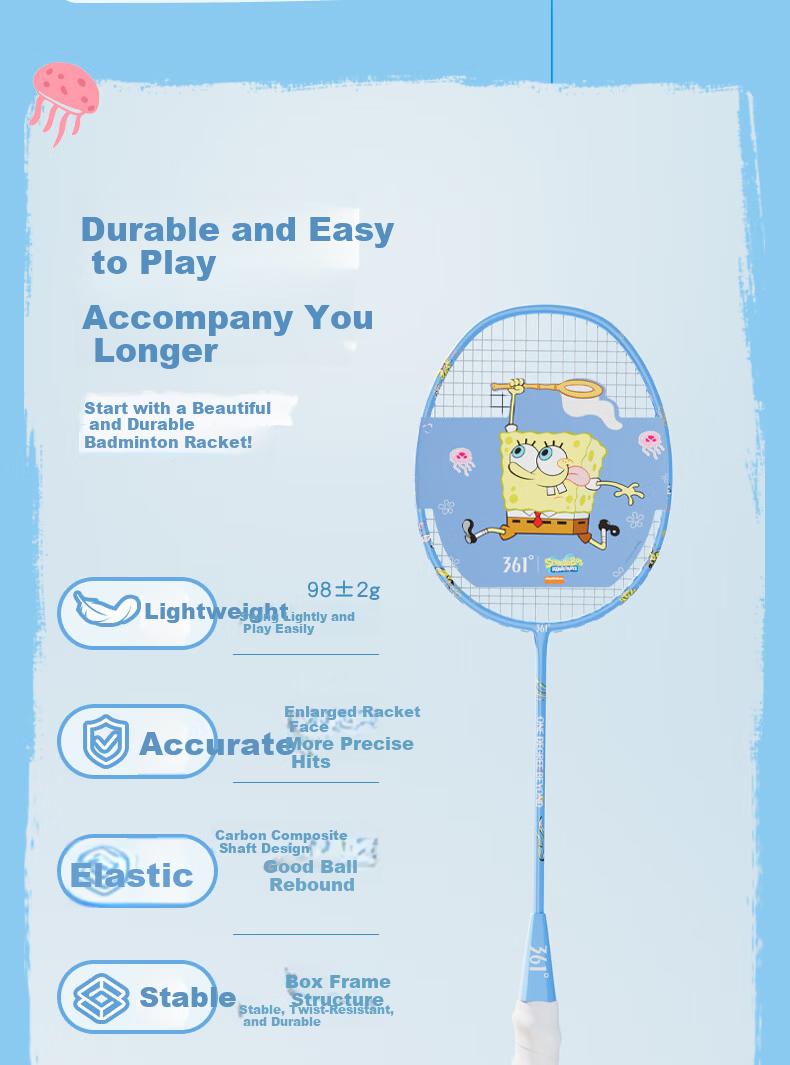 361° Badminton Racket Double Pack Carbon Composite SpongeBob Collaboration Adult College Student Durable Ultra-Light Set 4