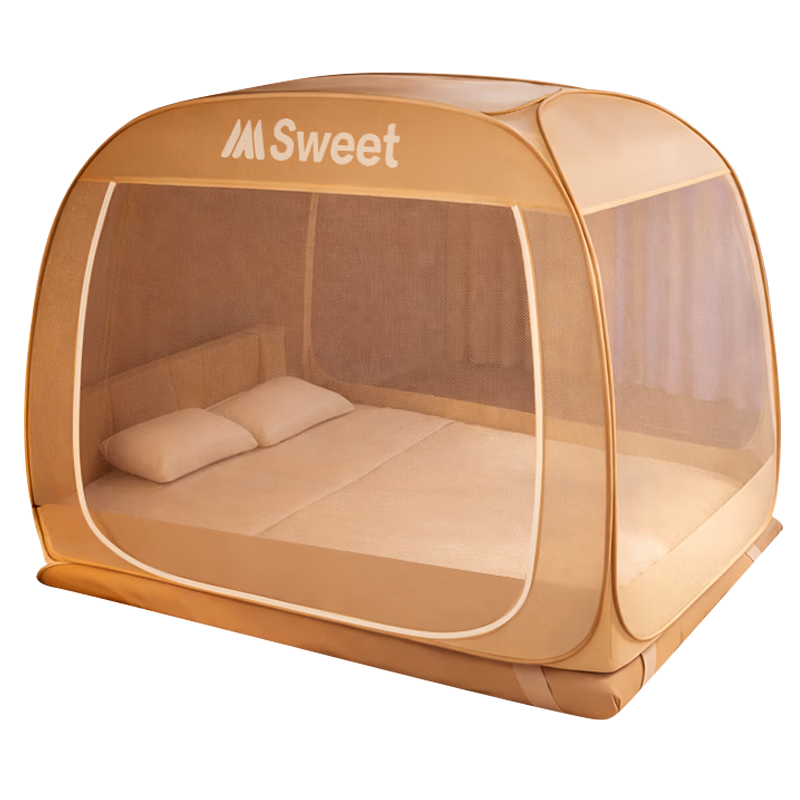 MUJI Type A No-Installation Steel Wire Mosquito Net Three-Door Foldable Dense Mesh Mongolian Tent Mosquito Net for 1.8x2m Bed