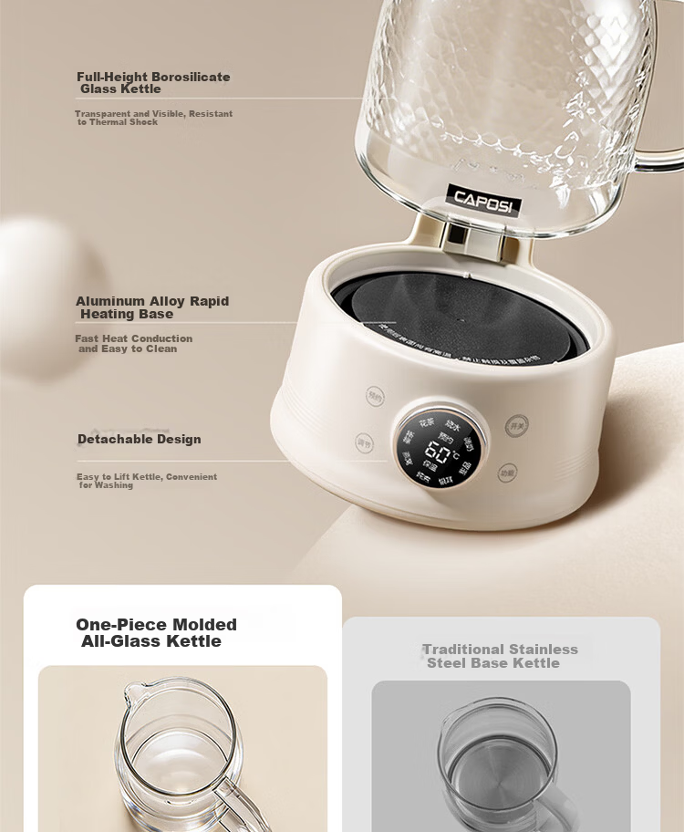 CAPOSI German Full Glass Health Pot Fully Automatic Constant Temperature Kettle Office Multifunctional Flower Tea Kettle Tea Cooker Stewing Integrated Auto Power-Off Electric Kettle New Model [Stewing 10