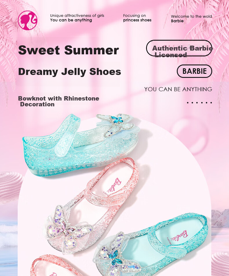 Barbie Summer Kids Sandals Girls Butterfly Jelly Shoes Girls Crystal Shoes DA7233 Light Purple Size 31 1