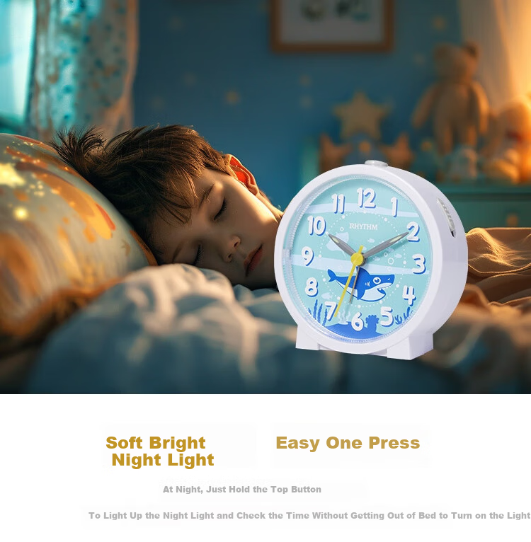 RHYTHM Student Alarm Clock Cute Creative Children's Bedside Clock 9.3cm Dark Blue CRE306NR77 Back to School Season 5