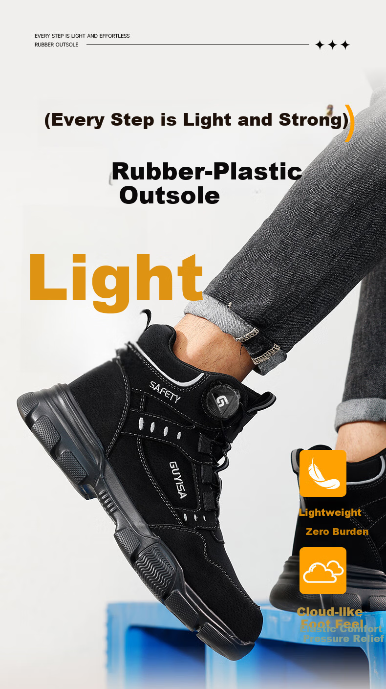 JUNBU Men's Steel Toe Safety Work Shoes Anti-Smash Puncture Lightweight Comfortable Functional Shoes F155BKT Size 44 3