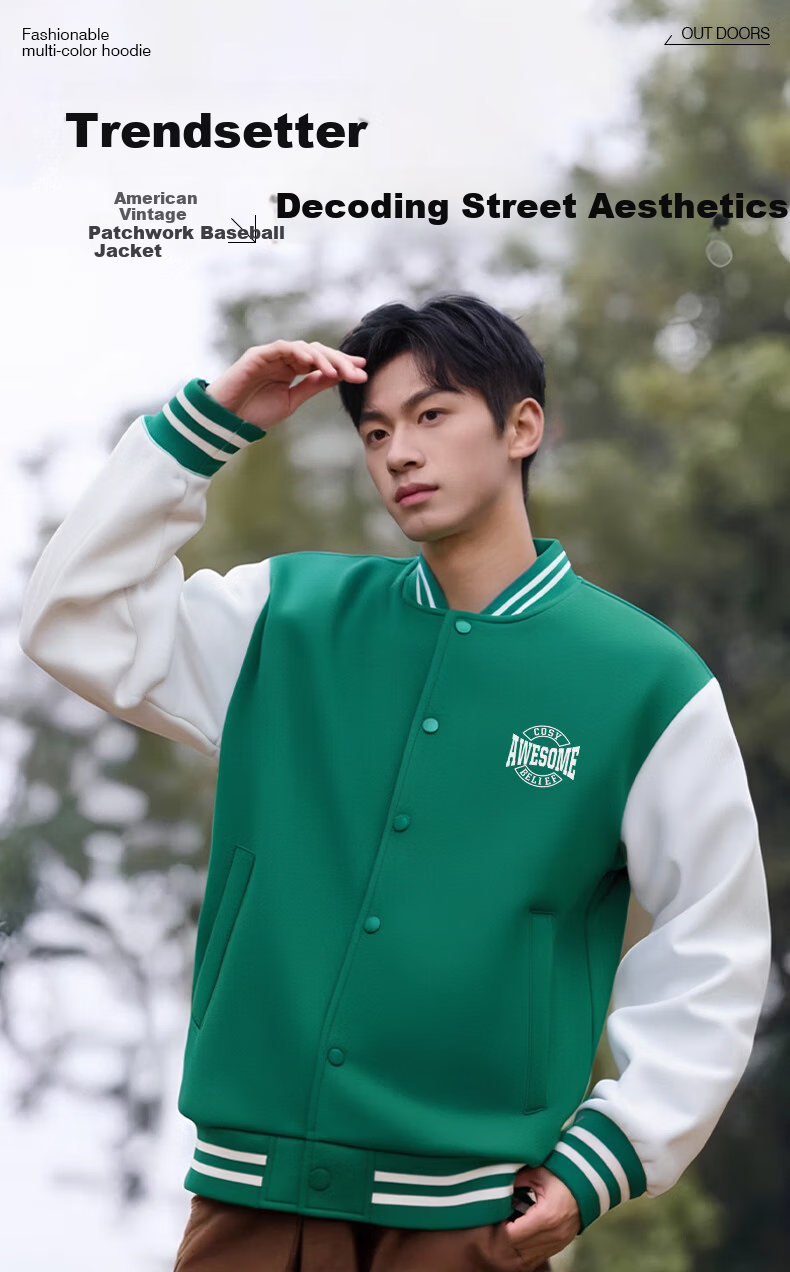 Baleno Baseball Jacket for Men, Spring Simple Cool Youth Trendy Brand Coat, Casual Oversized Couple Knitted Color-Block Jacket 3
