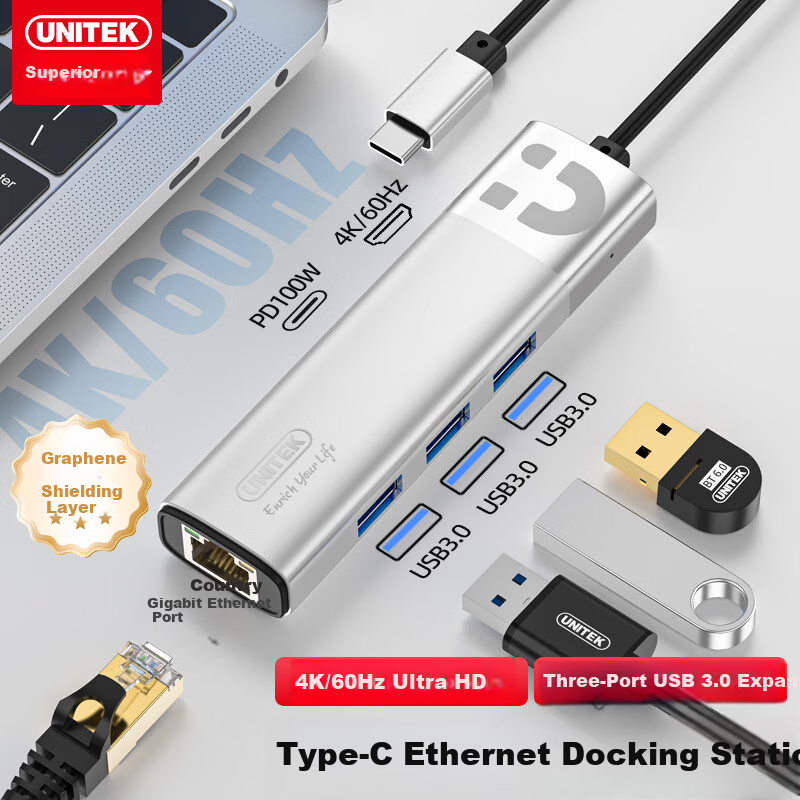 Superior Type-C Docking Station with Ethernet Port 4K60Hz Ultra HD HDMI Display Expansion Gigabit Ethernet Adapter USB3.0 Compatible with Huawei Apple MacBook Neo