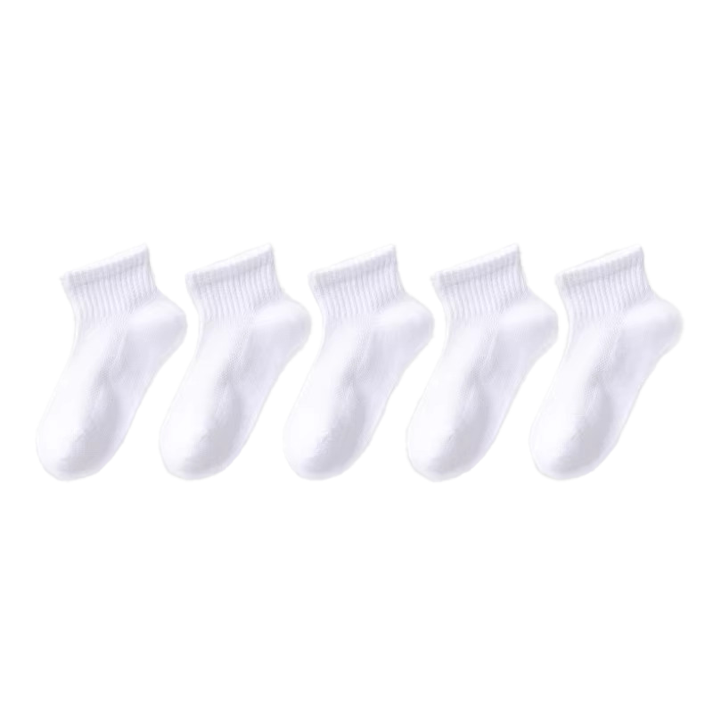 Langsha Children's White Socks Boys Girls Student White Thin Cotton Mid-Calf Socks for Spring and Autumn Summer
