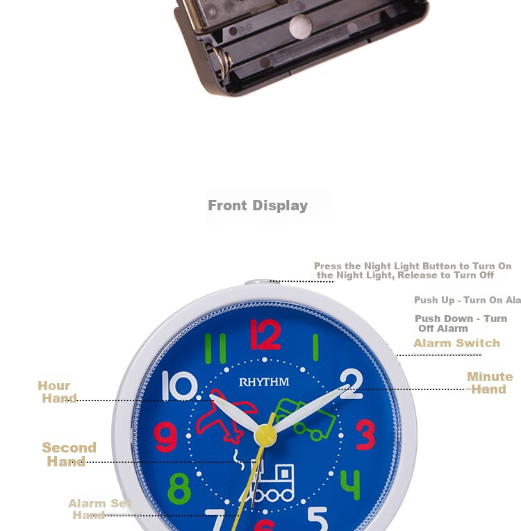 RHYTHM Student Alarm Clock Cute Creative Children's Bedside Clock 9.3cm Dark Blue CRE306NR77 Back to School Season 8