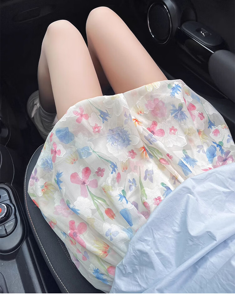 Ziyouxi Colorful Forest-Style Flower Bud Skirt Pants for Women, 2026 Summer Thin High-Waist Slimming A-Line Loose Ice Silk Floral Half Skirt 11