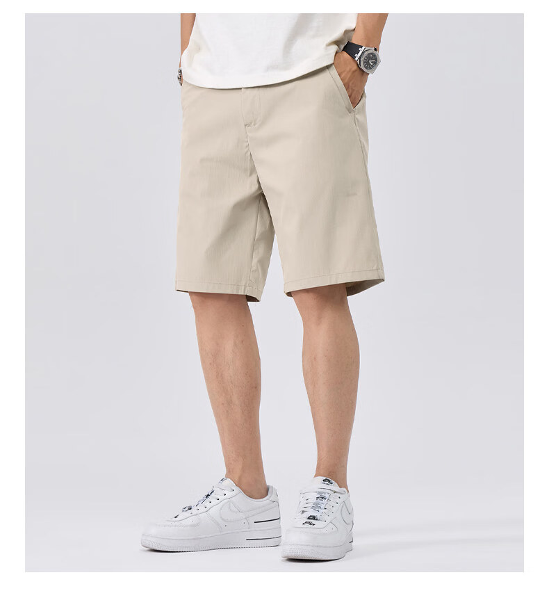 Fingercroxx IT Trendy Minimalist Straight-Leg Shorts Men 2026 Summer Lightweight Casual Five-Point Pants Beige M 11