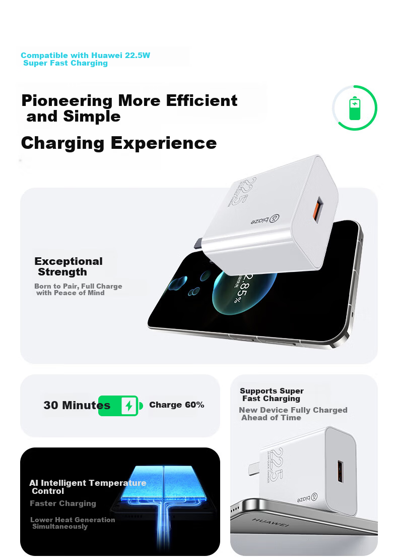 BIAZE Compatible with Huawei Super Fast Charging 40W Charger Set: USB Charging Head + 6A Data Cable, 100W Fast Charging Cable, 1 Meter, for Mate70/60pro/pura/P40 Honor Phones 2