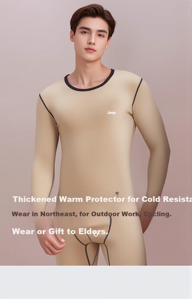 JEEP Men's Thermal Underwear Set Fleece Lined Thickened Autumn Winter Cotton Soft Base Layer 7