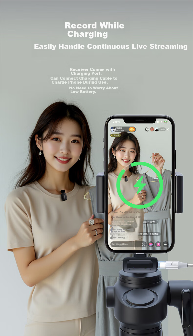 KOVOL Wireless Lavalier Microphone Mini Clip-on Mic for Live Streaming Outdoor Interview Short Video Conference Recording Professional Noise-Cancelling Recorder 10