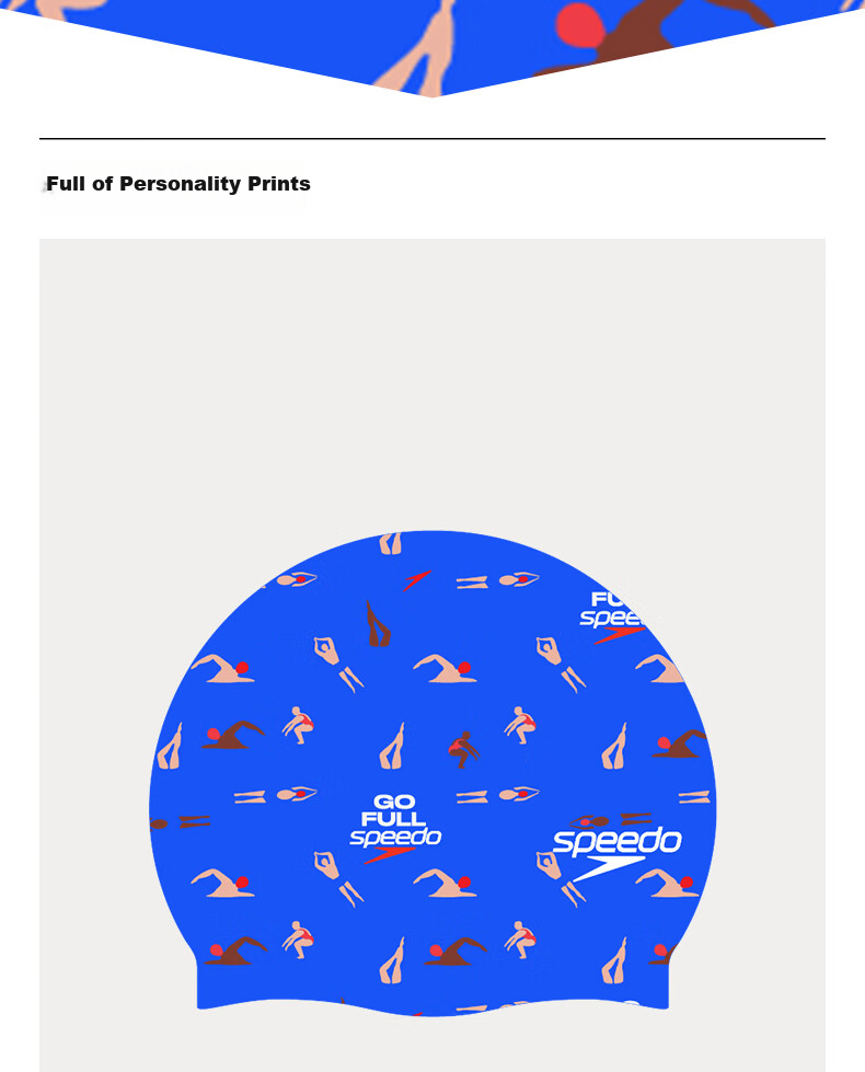 Speedo Adult Swim Cap Colorful Logo Print Flexible High Elastic Silicone Swim Cap Blue/Rainbow (Wang Shun Edition) 3