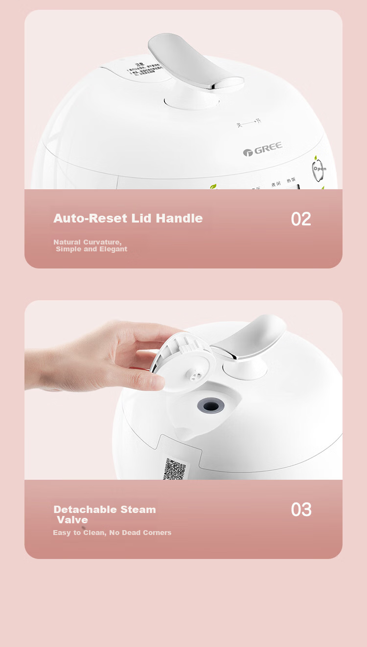 GREE Mini Rice Cooker 2-3 People 2L 316L Stainless Steel Inner Pot Non-Coated Smart Multifunctional Rice Cooker Soup Baby Porridge Single Use 2007C 12