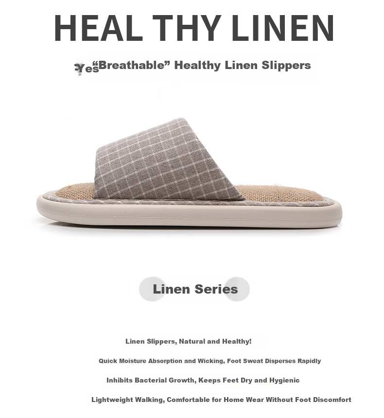 OHMYK Linen Slippers Men Spring Autumn Indoor Non-slip Breathable Four Seasons Cotton Linen Fabric Slippers Women Navy Blue Size 40-41 2