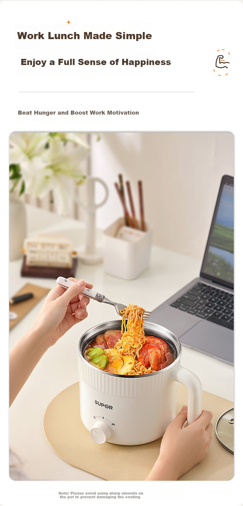 SUPOR Stainless Steel Electric Cooking Pot 0-Coating Small Electric Steamer Multi-Functional Household Dormitory Instant Noodle Mini Hot Pot with Steaming Rack Small Stewing Pot Integrated Steaming an 10