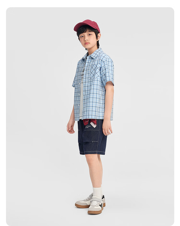 Balabala [balaOne] Boys' Short Sleeve Shirt Children's Big Kids Shirt 2026 Summer Cotton 17