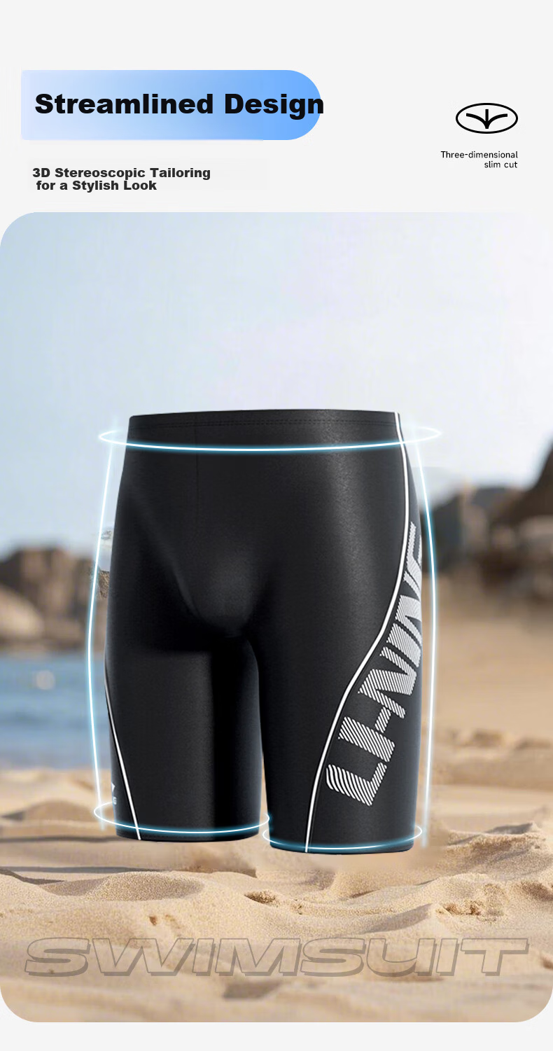 Li-Ning Men's Knee-Length Swim Shorts, Comfortable Fitness Swimming Trunks for Hot Springs And Leisure, Black, 2XL 5