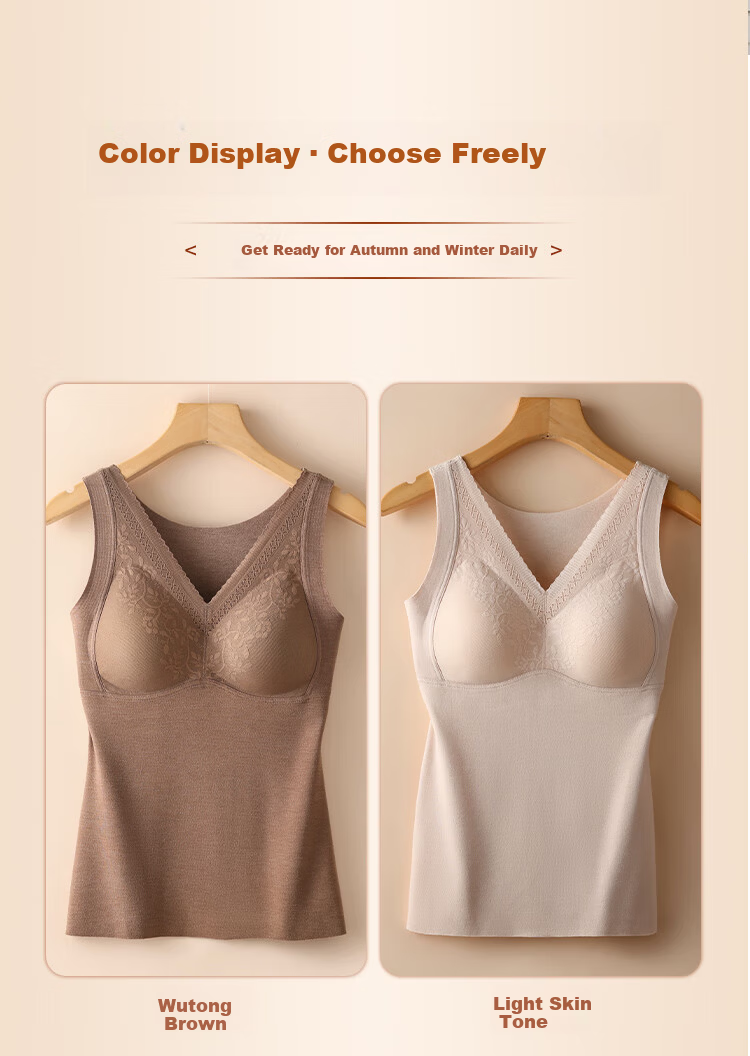 Urban Beauty Women's Thermal Vest with Padded Bra, Fleece-Lined Thickened Seamless Base Layer Vest for Autumn and Winter 20