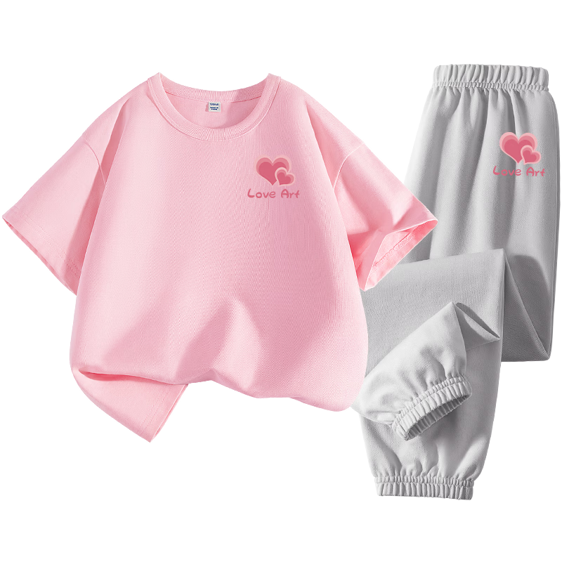Jeanswest Girls Summer 2026 Children's Sports Set Stylish Short Sleeve Mosquito-Repellent Pants Two-Piece Outfit for Girls