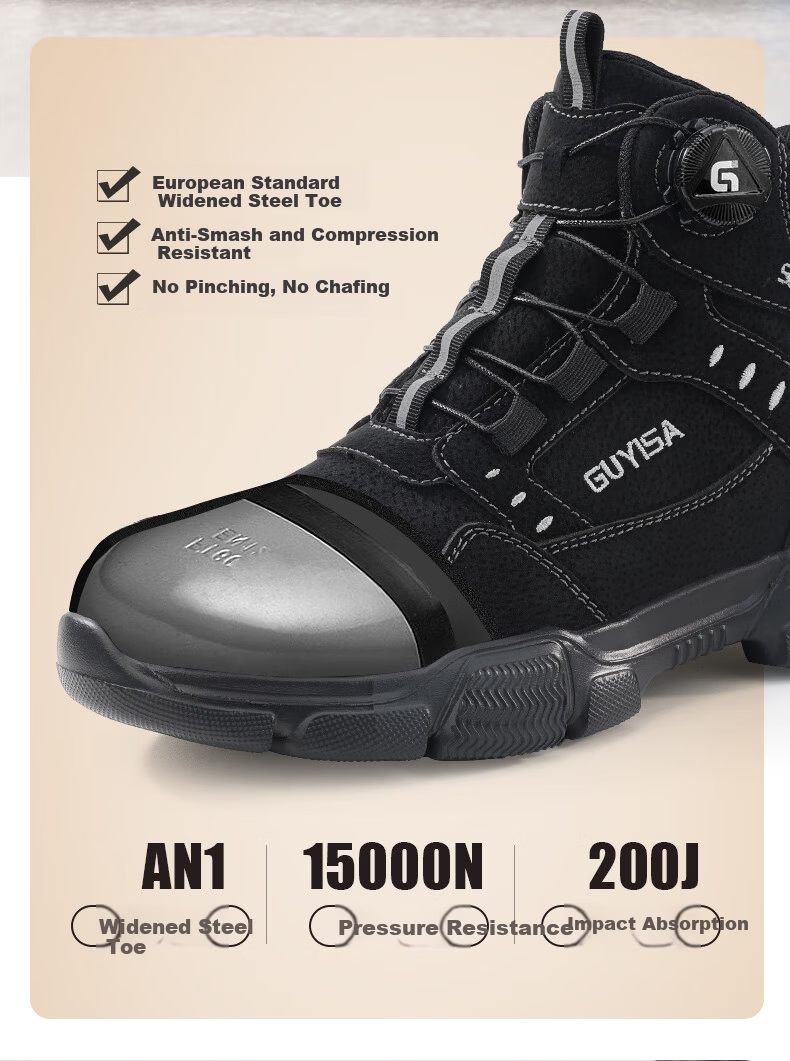 JUNBU Men's Steel Toe Safety Work Shoes Anti-Smash Puncture Lightweight Comfortable Functional Shoes F155BKT Size 44 7