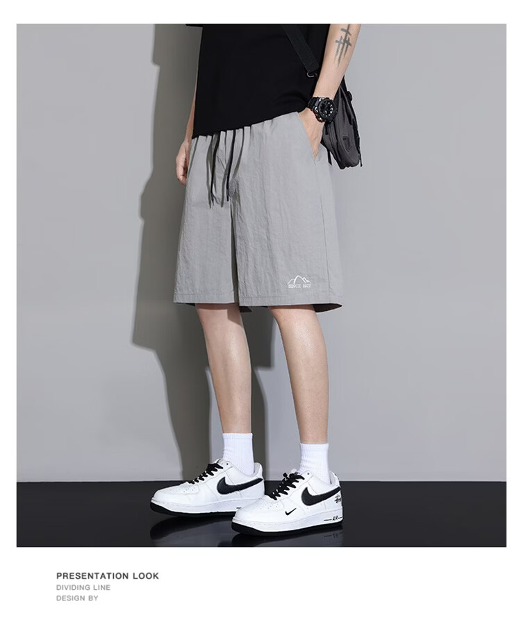 GLM Men's Summer Thin Ice Silk Casual Shorts Loose Sports Beach Mid-Length Pants 15
